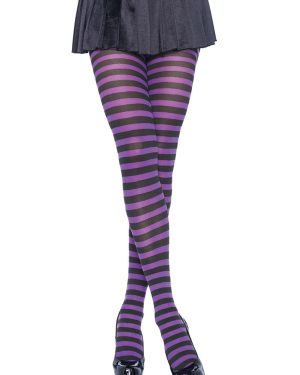 Black and Purple Striped Womens Nylon Tights