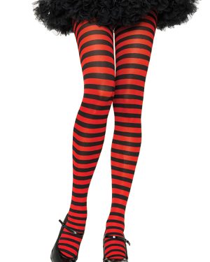 Black and Red Striped Adult Nylon Tights | Women's Striped Tights