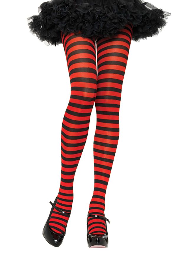 Black and Red Striped Adult Nylon Tights | Women's Striped Tights