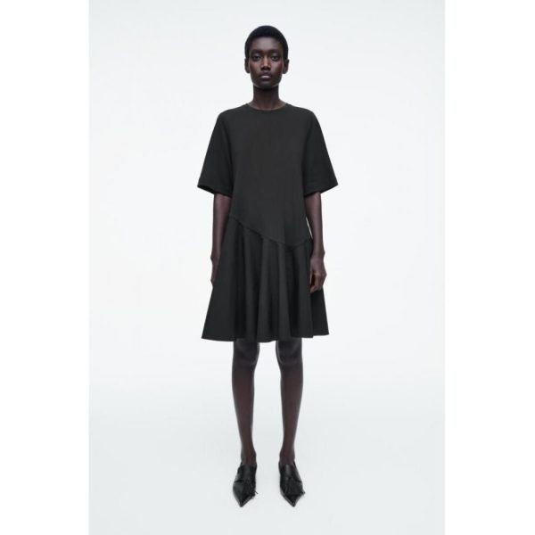 (Black/L) Cos Japan Asymmetric Mini T Shirt Dress