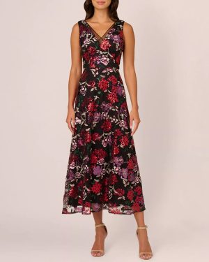 Black/Red Floral Sequin Dress