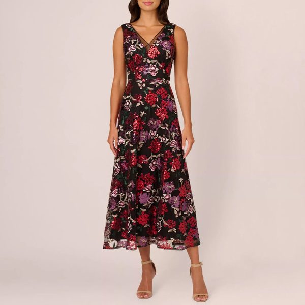 Black/Red Floral Sequin Dress