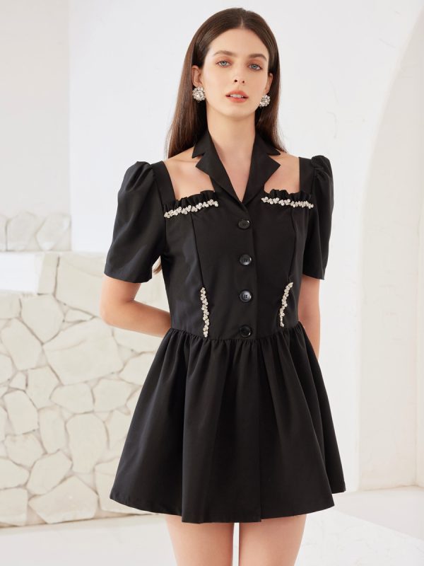 Blake Skater Dress With Rhinestone Halter Neck Short Sleeve A-line Pleated Midi Dress 2025