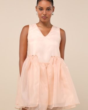 Bloom Blush Pink Organza Stud Tie-Back Ribbon Mini Dress