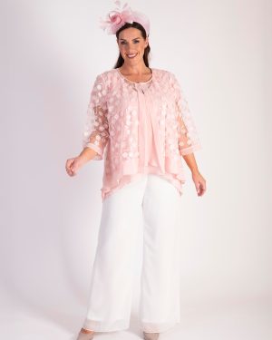 Blossom 3-D Embroidered Mesh Jacket with Chiffon Trim