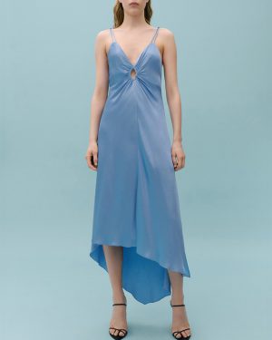 Blue Asymmetric Hem Midi Dress