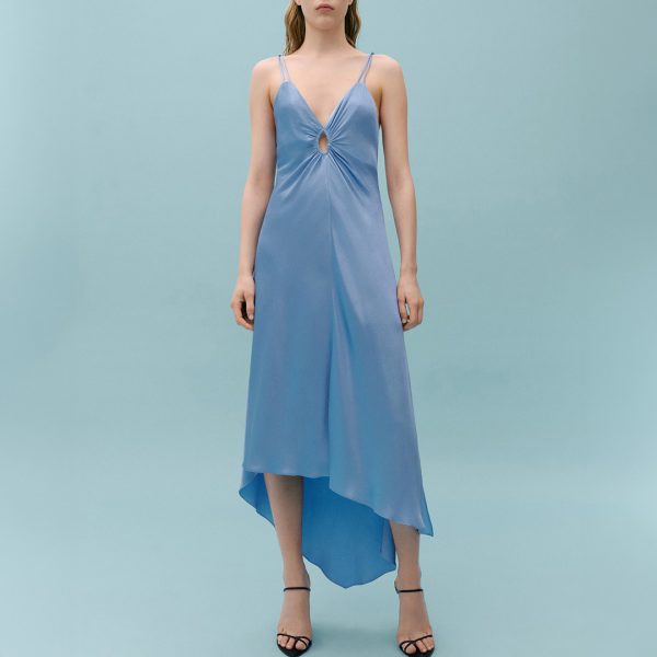 Blue Asymmetric Hem Midi Dress