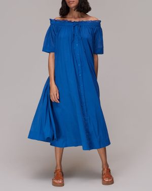 Blue Bardot Trapeze Midi Dress