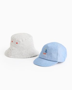 Blue Blue Nautical Theme Bucket Hat & Cap 2 Pack (3-6 Months) - Tu by Sainsbury's