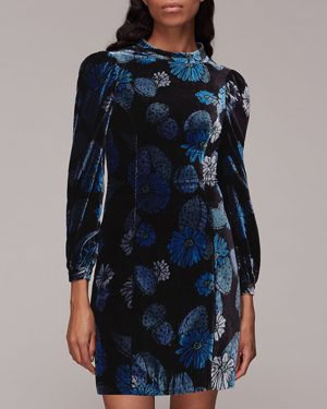Blue Cactus Print Velvet Dress
