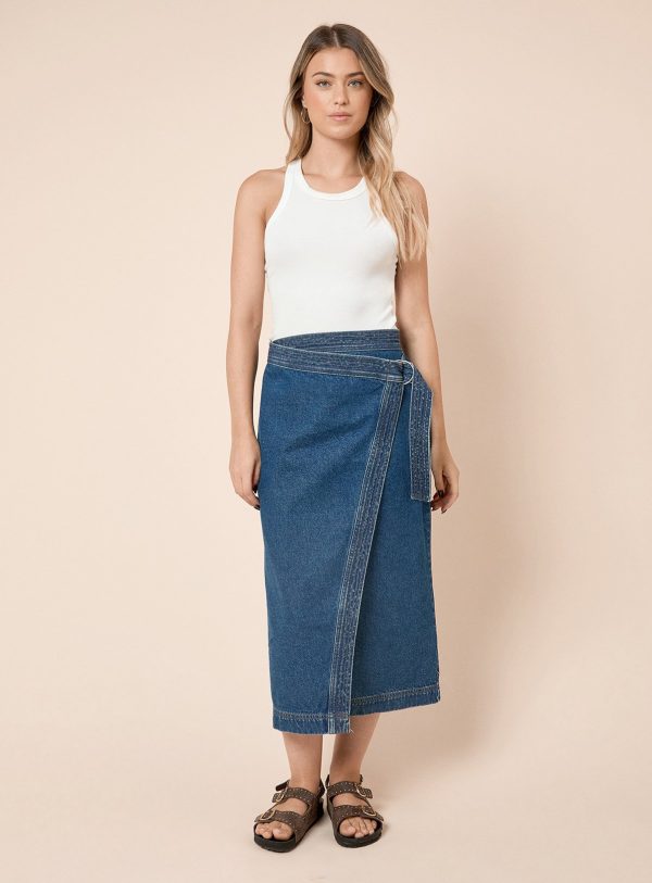 Blue DOROTHY PERKINS Wrap Front Denim Midi Skirt