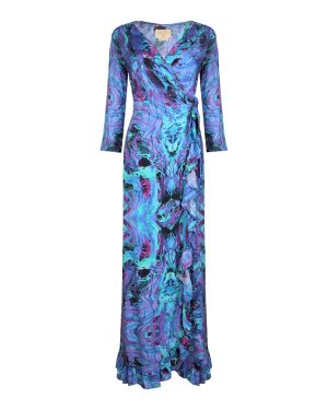 Blue Into the Deep Maxi Wrap Dress (Long)