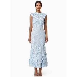 Blue Mermaid Party Dresses Elegant Dress Wedding Wedding Guest Ankle Length Sleeveless Crew Neck Polyester Backless with Floral Print 2025