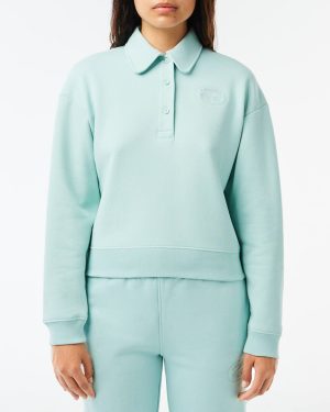 Blue Relaxed Fit Embroidered Polo Sweatshirt