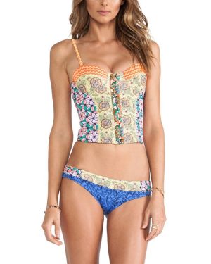 (Blue, S) Women Bikini Set Floral Geometric Print Underwire Push Up Two Piece Swimsuit
