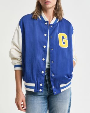 Blue Satin Badge Varsity Jacket