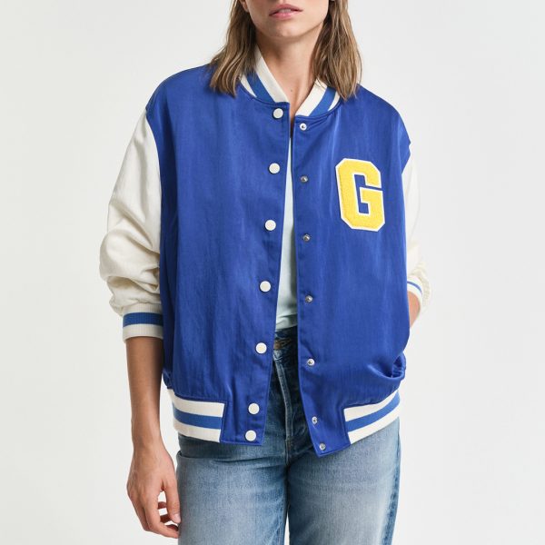 Blue Satin Badge Varsity Jacket