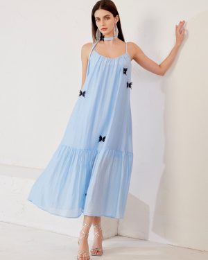 Blue Shift Dress With Butterfly Detail Beach Holiday Summer Slip Long Dress For Women 2025