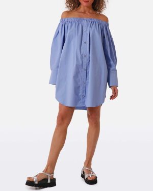 Blue Shirt Off The Shoulder Dress