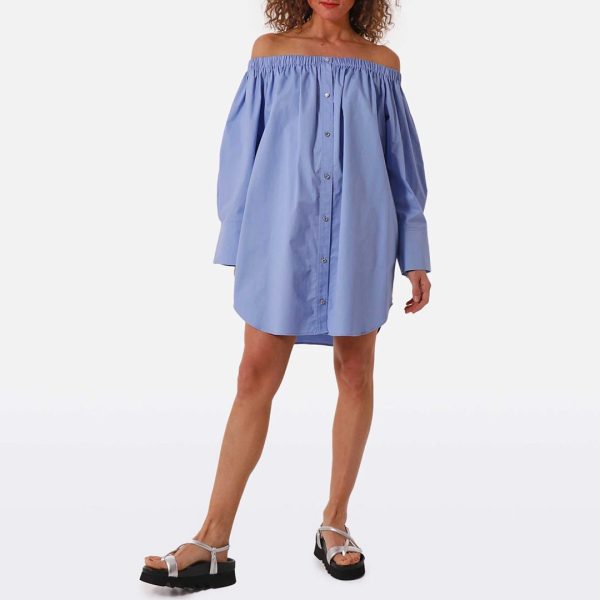 Blue Shirt Off The Shoulder Dress