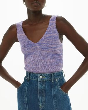 Blue Space Dye Cotton Blend Tank Top