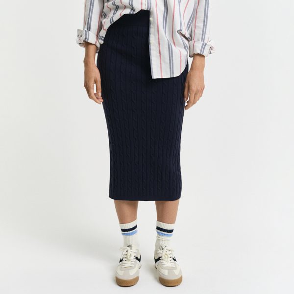 Blue Stretch Cotton Cable Midi Skirt