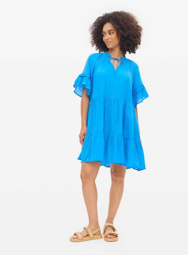 Blue Tie-Neck Beach Smock Dress
