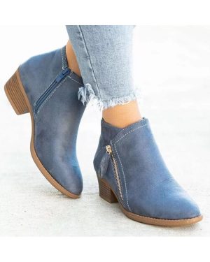 (Blue, UK 4 / EU 37 / US 6) Ankle Chelsea Boots Shoes Ladies Faux Suede Casual Zip Comfy Womens Shoes Sizes