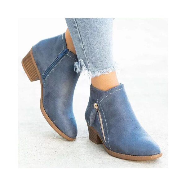 (Blue, UK 4 / EU 37 / US 6) Ankle Chelsea Boots Shoes Ladies Faux Suede Casual Zip Comfy Womens Shoes Sizes