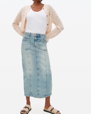 Blue Washed Seam Detail Denim Midaxi Skirt