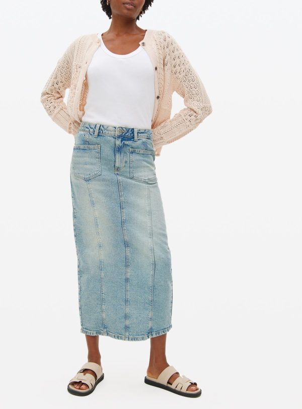 Blue Washed Seam Detail Denim Midaxi Skirt