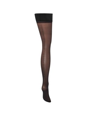 Bluebella Diamante Back Seam Leg/Plain Top Stockings Black