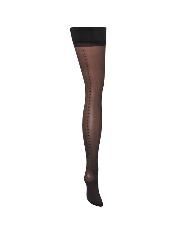 Bluebella Diamante Back Seam Leg/Plain Top Stockings Black