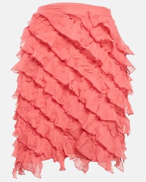 Blugirl Blumarine Pink Ruffled Chiffon Silk Pencil Skirt M
