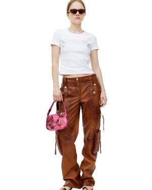 Blumarine Brown leather cargo trousers