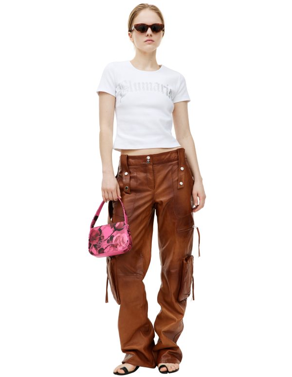 Blumarine Brown leather cargo trousers