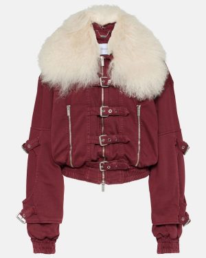 Blumarine Cropped shearling-trimmed denim jacket