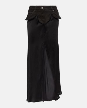 Blumarine Denim-trimmed satin maxi skirt