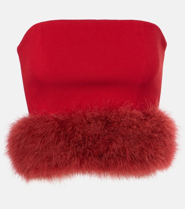 Blumarine Feather-trimmed crepe crop top