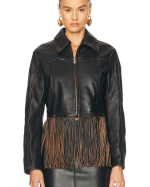 Blumarine Fringe Leather Jacket in Black - Black. Size 38 (also in 42).