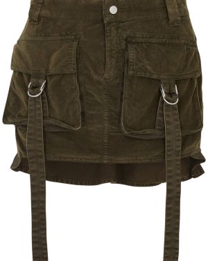 Blumarine Ruffled Denim and Velvet Mini Skirt - Olive - 14