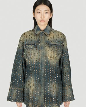 Blumarine Studded Denim Jacket - Woman Jackets Blue It - 40