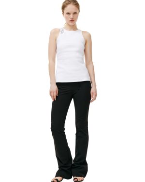 Blumarine White tank top with crystal-cut logo brooch