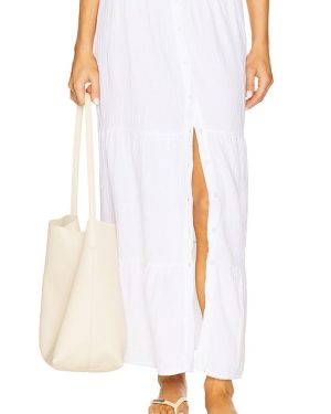 Bobi Tiered Button Front Maxi Skirt in White. Size M, S, XL, XS.