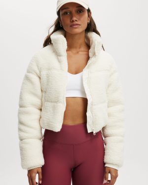 Body - The Mother Puffer Cropped Sherpa Jacket - Coconut milk