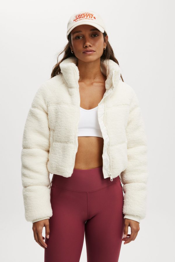 Body - The Mother Puffer Cropped Sherpa Jacket - Coconut milk