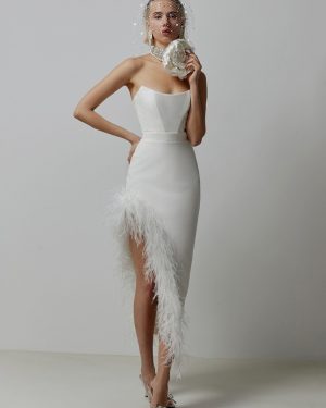 Bodycon Dress Feather Trim Off The Shoulder Asymmetrical Party Club Dresses