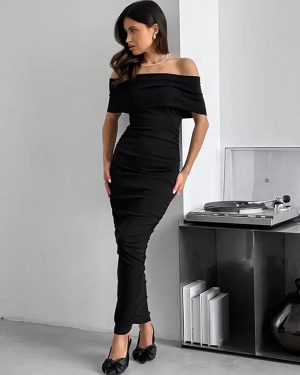Bodycon Dress Off-Shoulder Slim Fit Elegant Semi-formal Party Ruched Maxi Dress For Women 2025