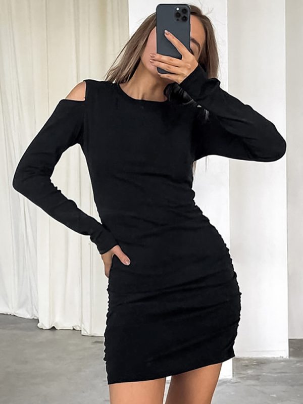 Bodycon Dress With Cut-Out Shoulder Long Sleeve Jewel Neck Slim Fit Sexy Mini Dress For Women 2025