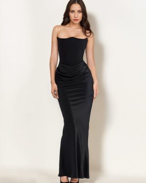 Bodycon Dresses Gray Sleeveless Pleated Chic Strapless Irregular Body-conscious Dress Sheath Dress